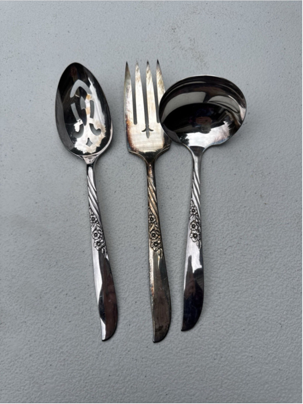 Wm Rogers Silverplate 3 Piece Serve Set Wildwiid Pattern Vintage